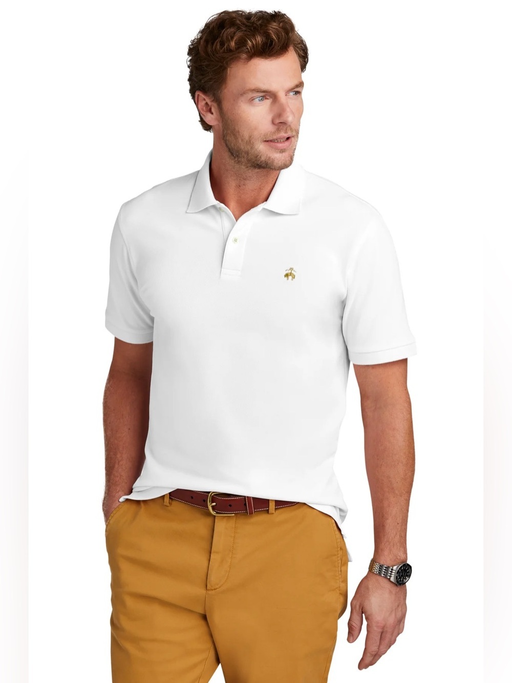 Brooks Brothers White Pima Cotton Stretch Polo Shirt Logo Golf Men’s 2XL Travel